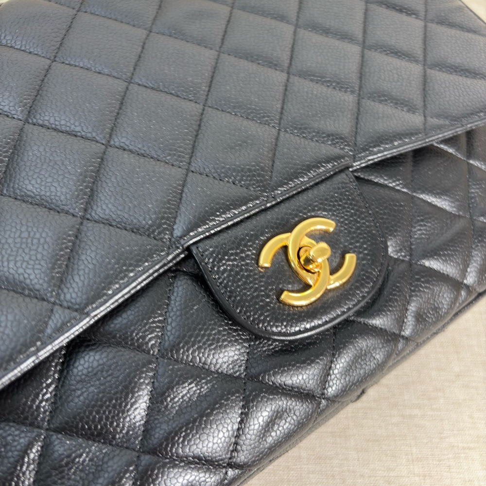 SOLD - CHANEL Black Caviar Classic Single Flap Jumbo GHW - Picture 10 of 16